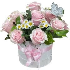 Caja pote con 15 rosas rosadas importadas